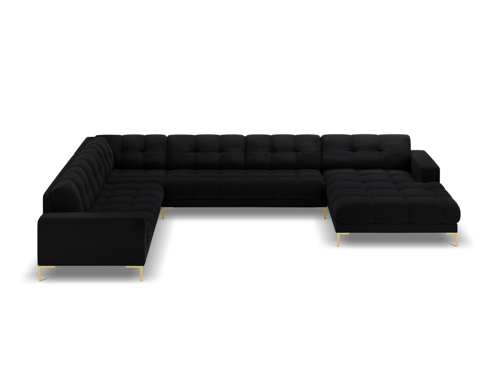 PANORAMASOFA links Mamaia aus Samt schwarz 7 Sitzplätze - Schwarz, Textil (256/75/327cm) - Micadoni