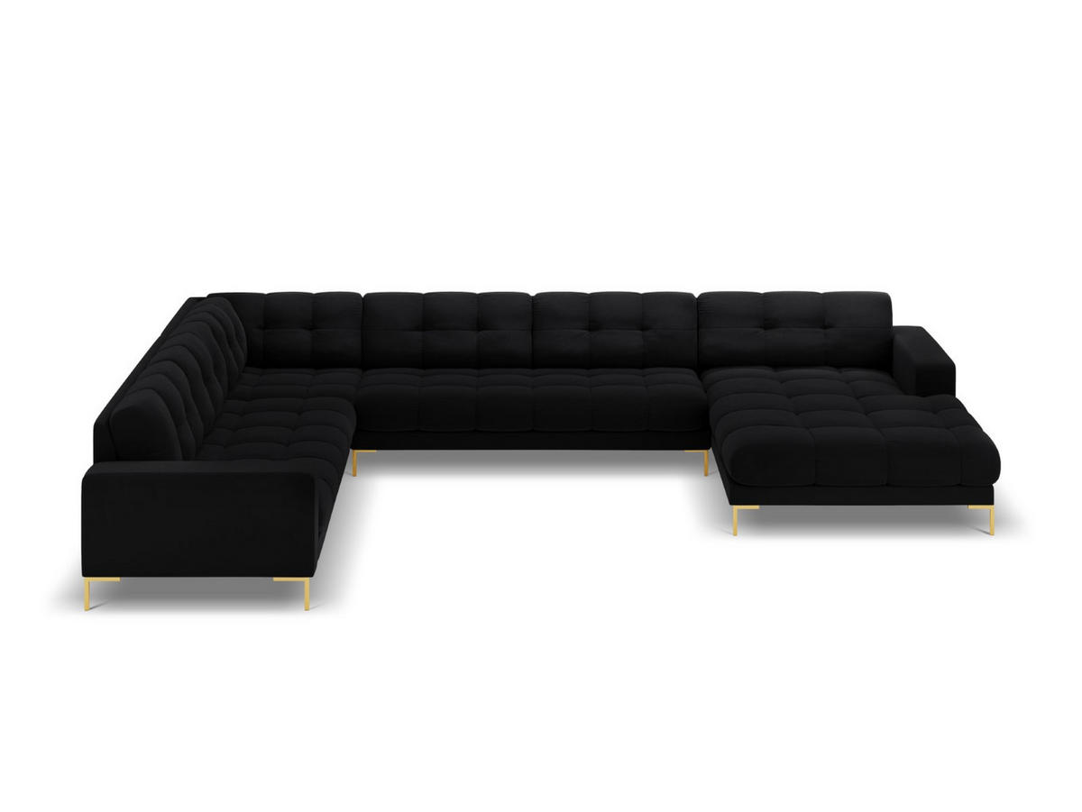 PANORAMASOFA links Mamaia aus Samt schwarz 7 Sitzplätze - Schwarz, Textil (256/75/327cm) - Micadoni