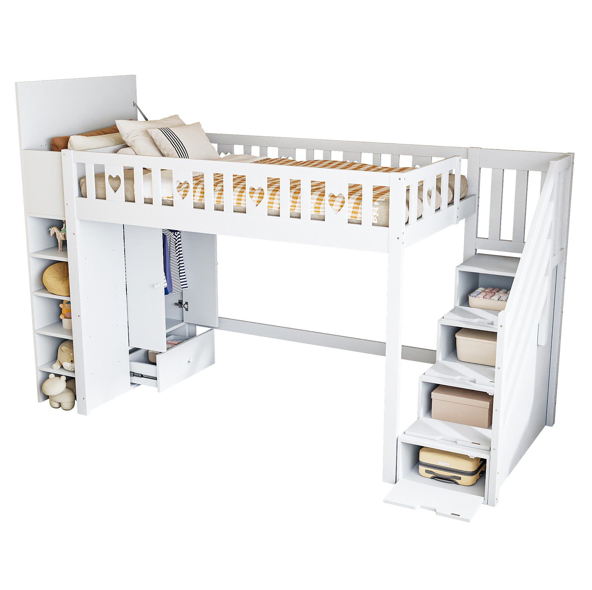 HOCHBETT 90/200 cm Weiß aus Kiefernholz und MDF mit Stauraumleiter - Weiß, Holzwerkstoff (90/200cm) - OKMYHOME