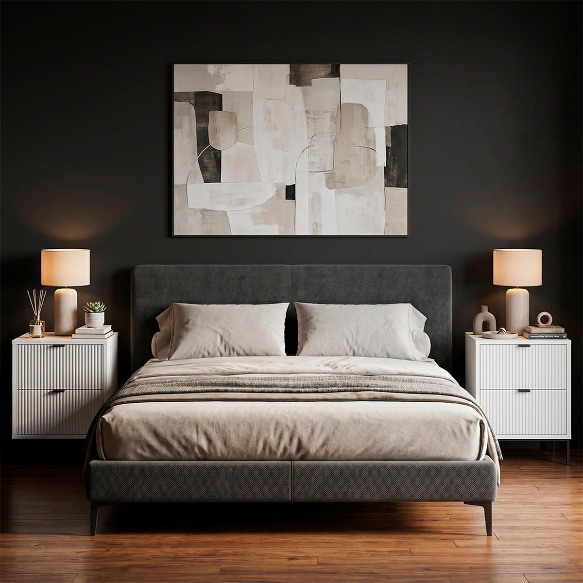 NACHTTISCH Eliza, Weiß/Schwarz, 40 x 55.4 cm mit 2 Schubladen - Schwarz/Weiß, Holzwerkstoff (40/55.4/38.1cm) - Vicco