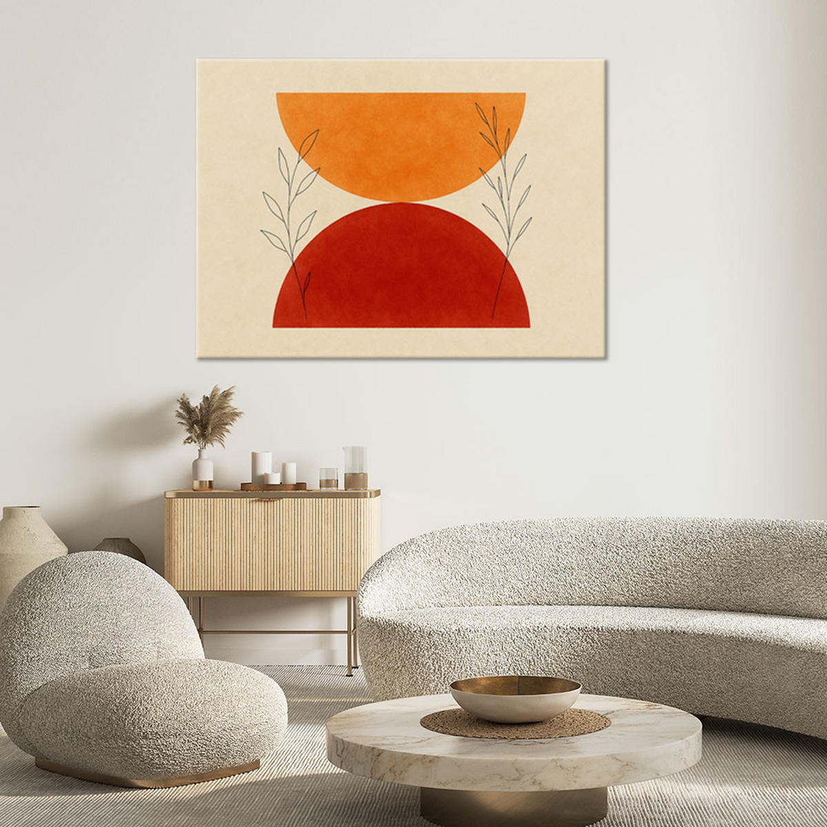 LEINWANDBILD Blätter Geometrische Abstraktion Beige 120x80cm - Beige, Textil (120/80cm) - Feeby