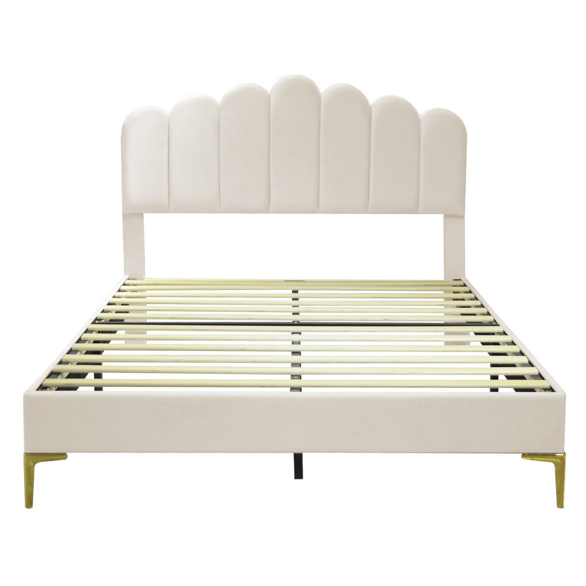 POLSTERBETT 140x200 cm Lattenrost Samt beige - Beige, Holz (140/200cm) - LEBENLANG