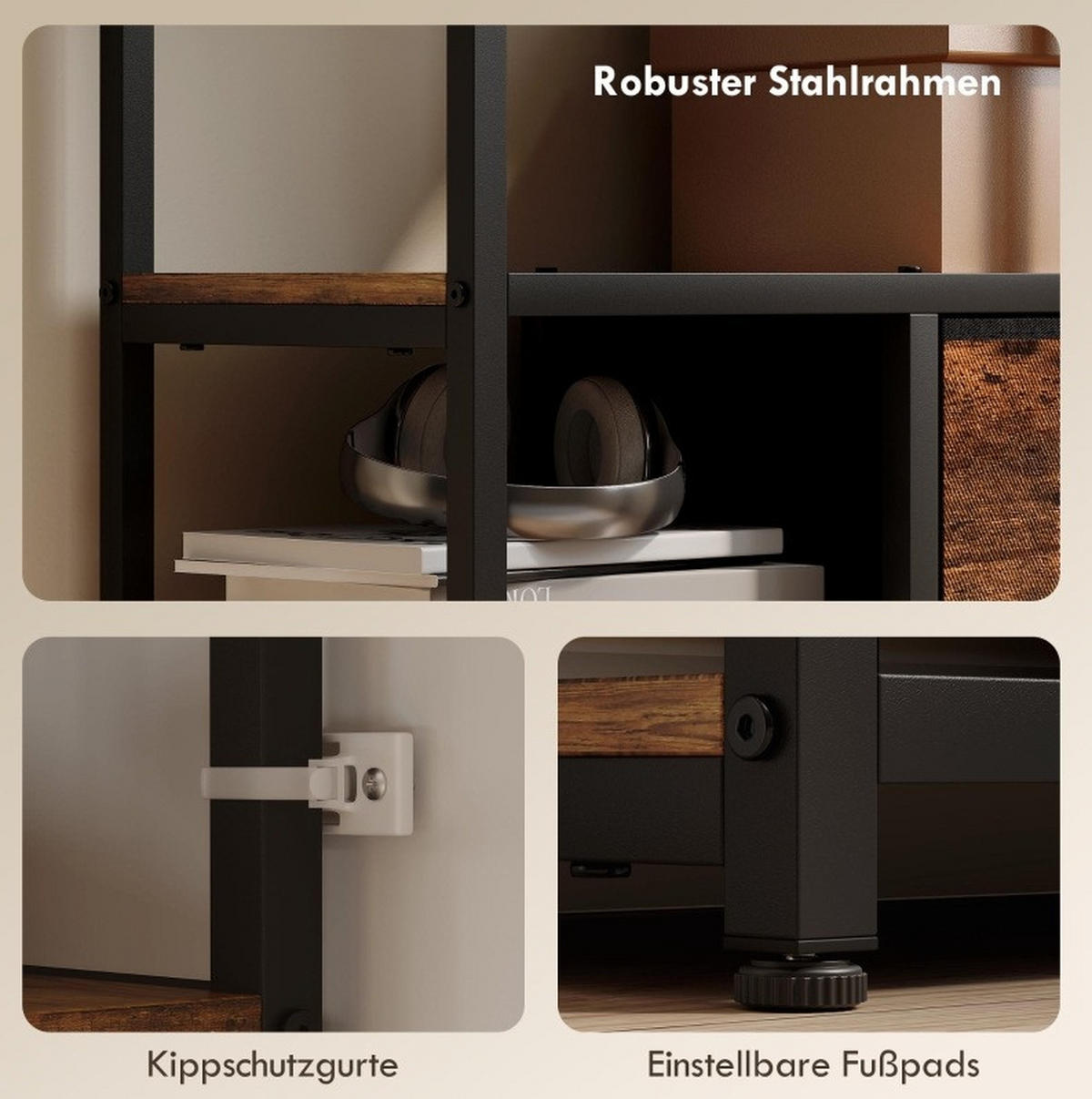 STANDREGAL 30/72,5/150 cm mit 2 Stoffschubladen und 9 offenen Fächern in Holzoptik, Braun - Braun, Holzwerkstoff (72.5/150/30cm) - Redom