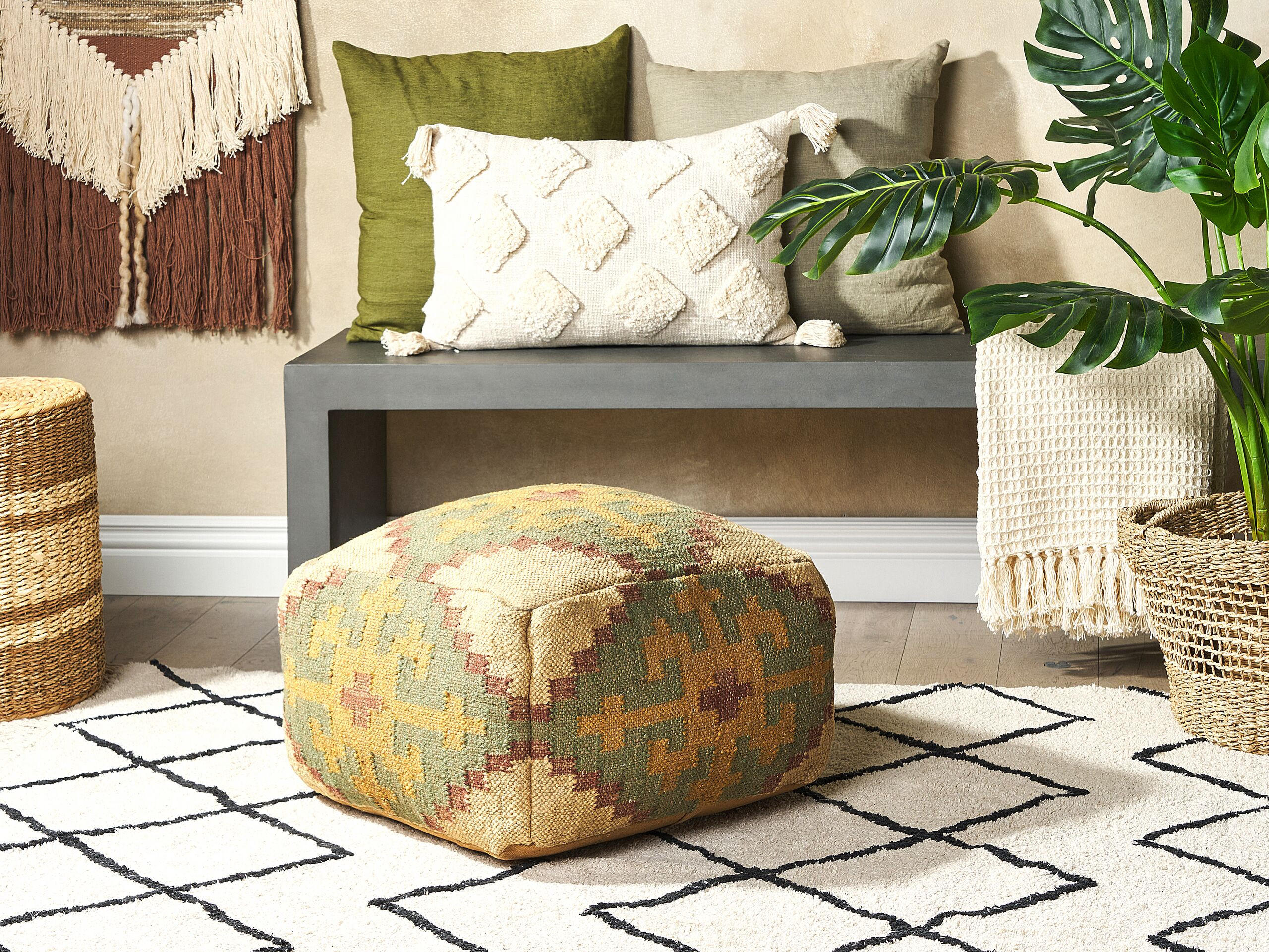 POUF Saron 50/50/30 cm - Grün, Naturmaterialen (50/30/50cm) - Beliani