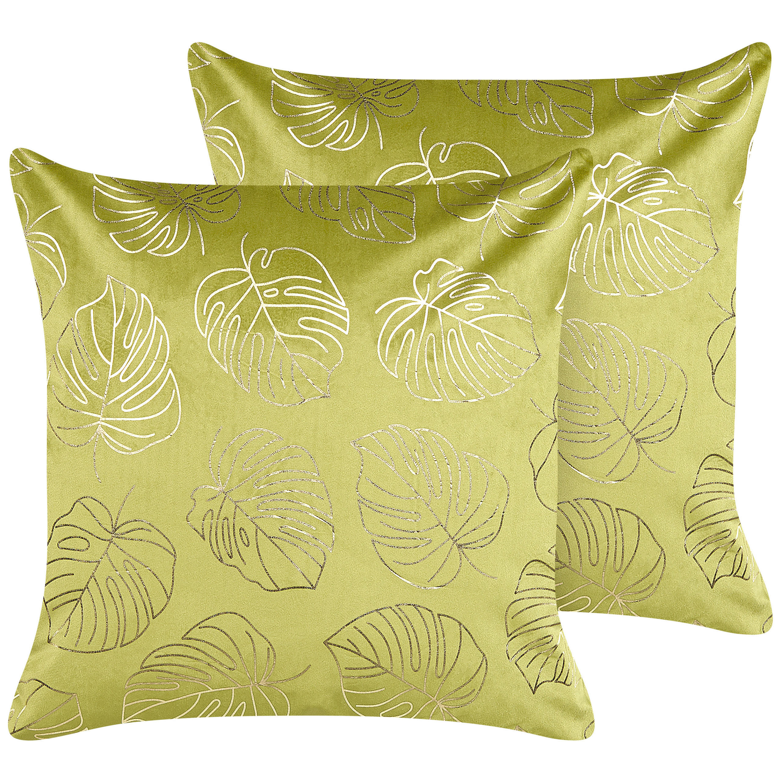 DEKOKISSEN 2er-Set Hellgrün 45/45 cm Monstera - Hellgrün, Textil (45/45cm) - Beliani
