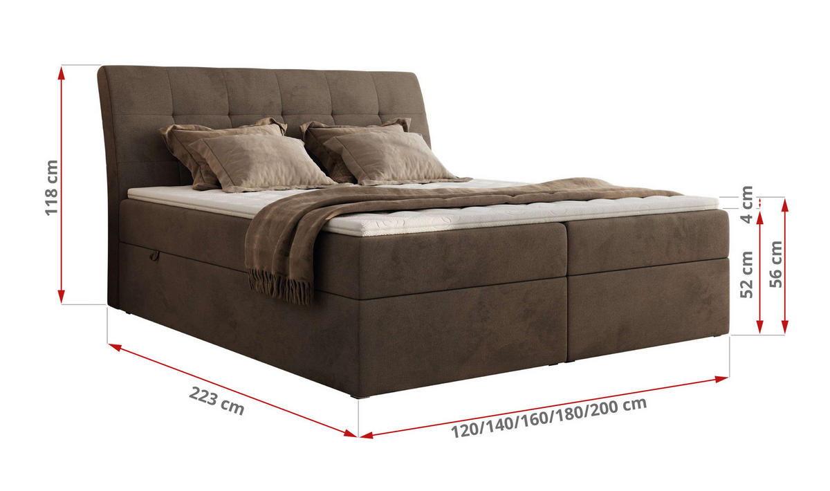 BOXBETT DAGOS 160/200 - Braun Velvet - H3 - Topper T25 - Braun, Textil (160/200cm) - MKS