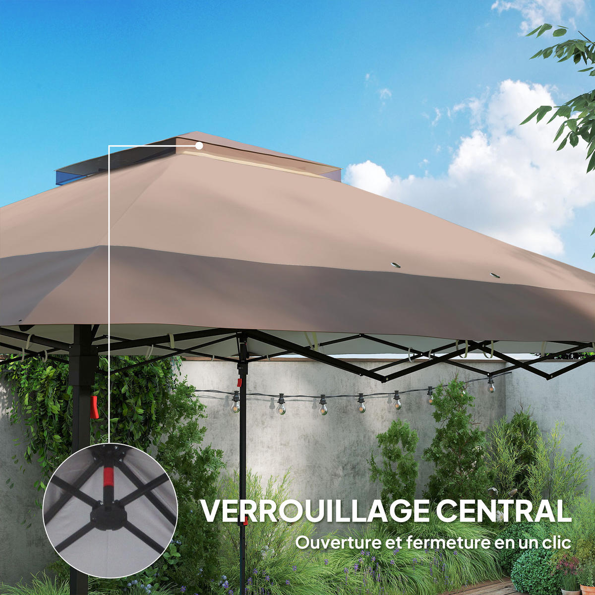 PAVILLON DE-13981 Pop-up, 4 Moskitonetze, mit Rolltasche Khaki/Braun - Mokka, Metall (364/294/364cm) - ComfortXL