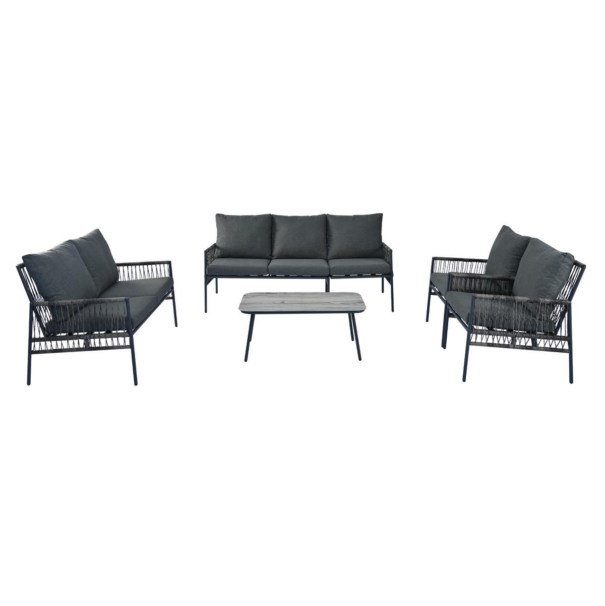 LOUNGE-SET 173/54/77 cm grau aus PE-Rattan mit Tisch und waschbaren Kissen - Grau, Metall - OKWISH
