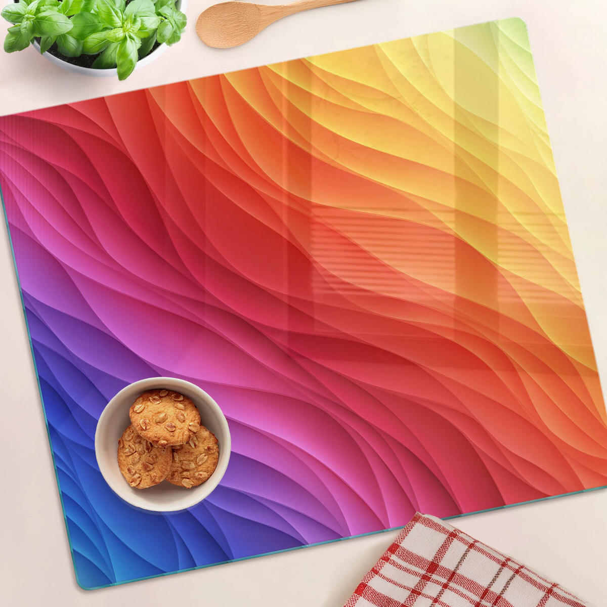 GLASPLATTE 60x52 cm Bunte Wellen - Multicolor, Glas (60/0.4/52cm) - TULUP
