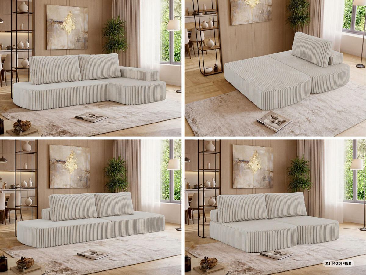 ROHOVÁ SEDAČKA LIRENA L Manšester Béžová - Vpravo - béžová, textil (260/160cm) - MKS