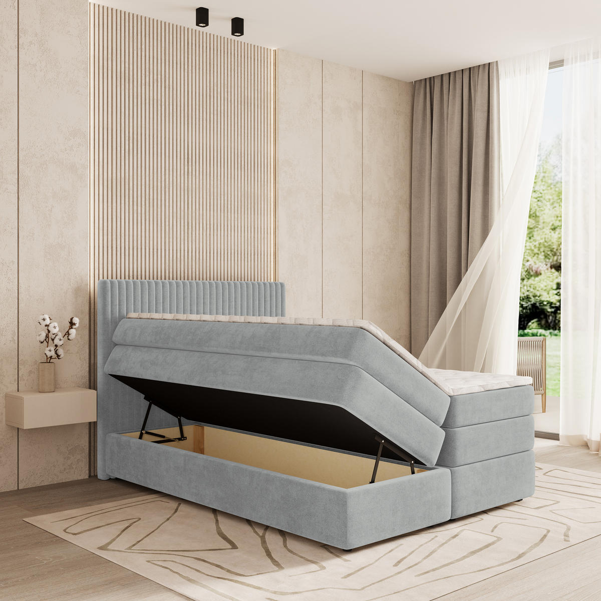 BOXSPRINGBETT FELBIO 140x200 cm mit Matratze und Topper - Hellgrau - Hellgrau, Holz (140/200cm) - MASSENO