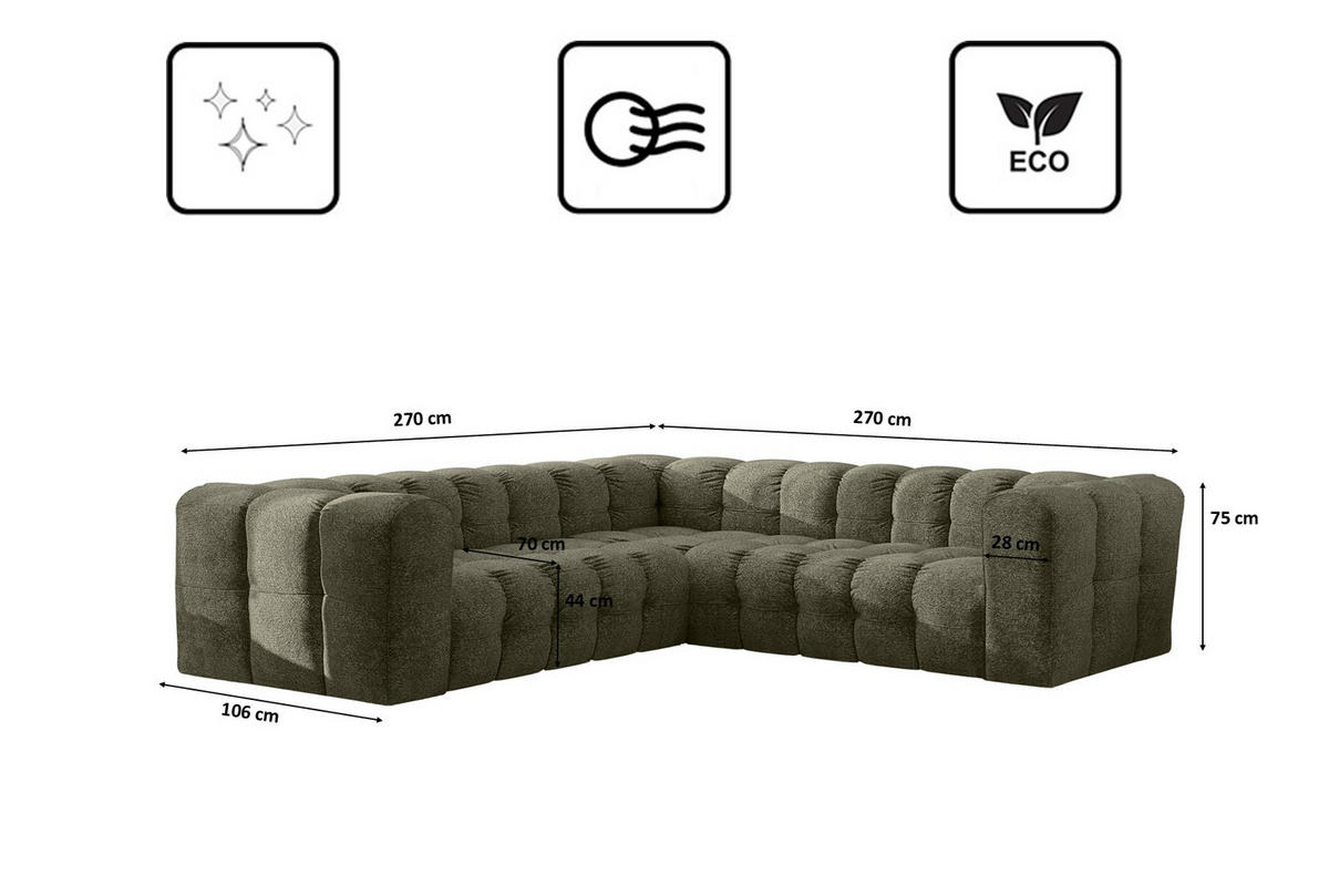 ECKSOFA Corner Mit Steppung BALOO, Chenille-Stoff Arena, Grün - Grün, Holz (270/270cm) - Kaiser Möbel
