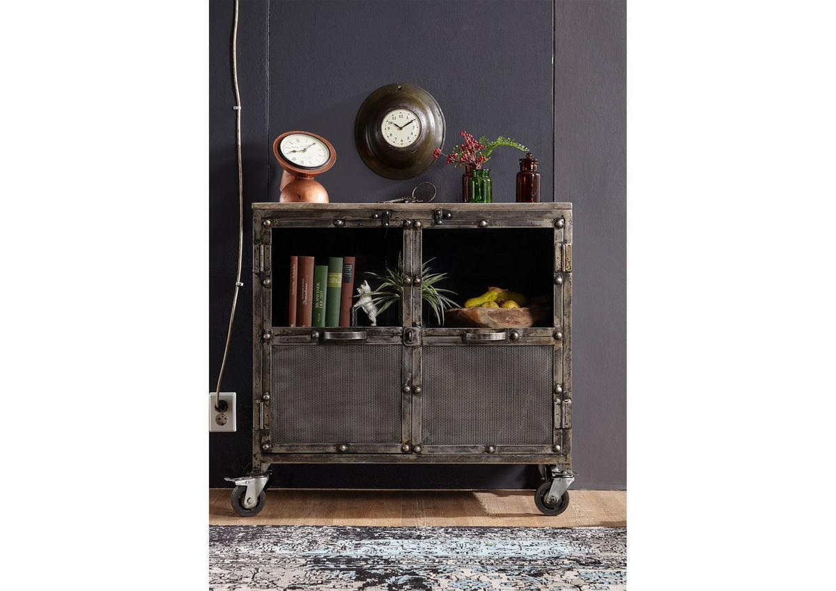 SIDEBOARD Mango 90x40x90 grau lackiert HEAVY INDUSTRY #114 - Grau, Metall (90/90/40cm) - Massivmoebel24
