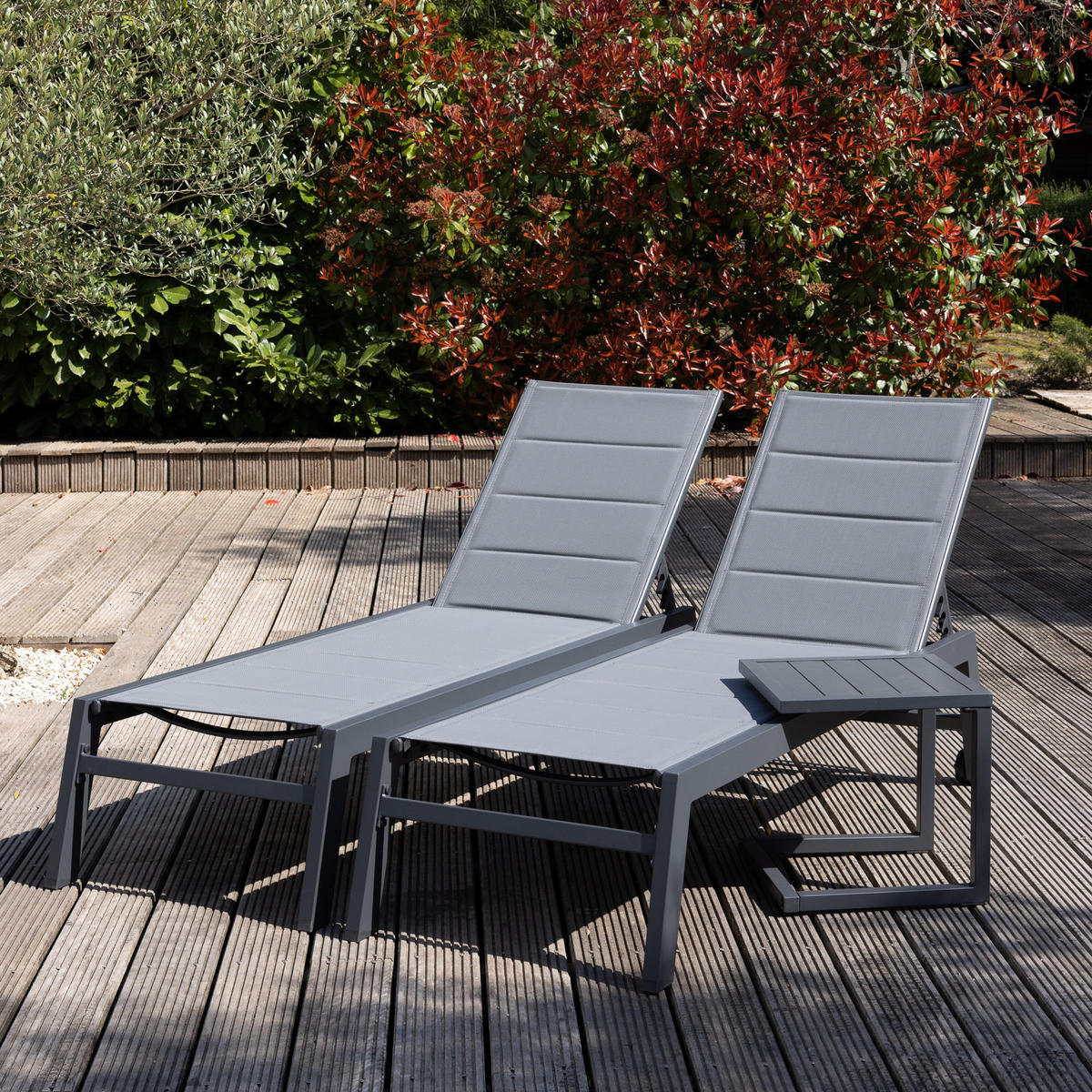 SONNENLIEGEN Barbados Grau und Anthrazitgrau 2 Plätze - Anthrazit, Metall (61/95/198cm) - Happy Garden