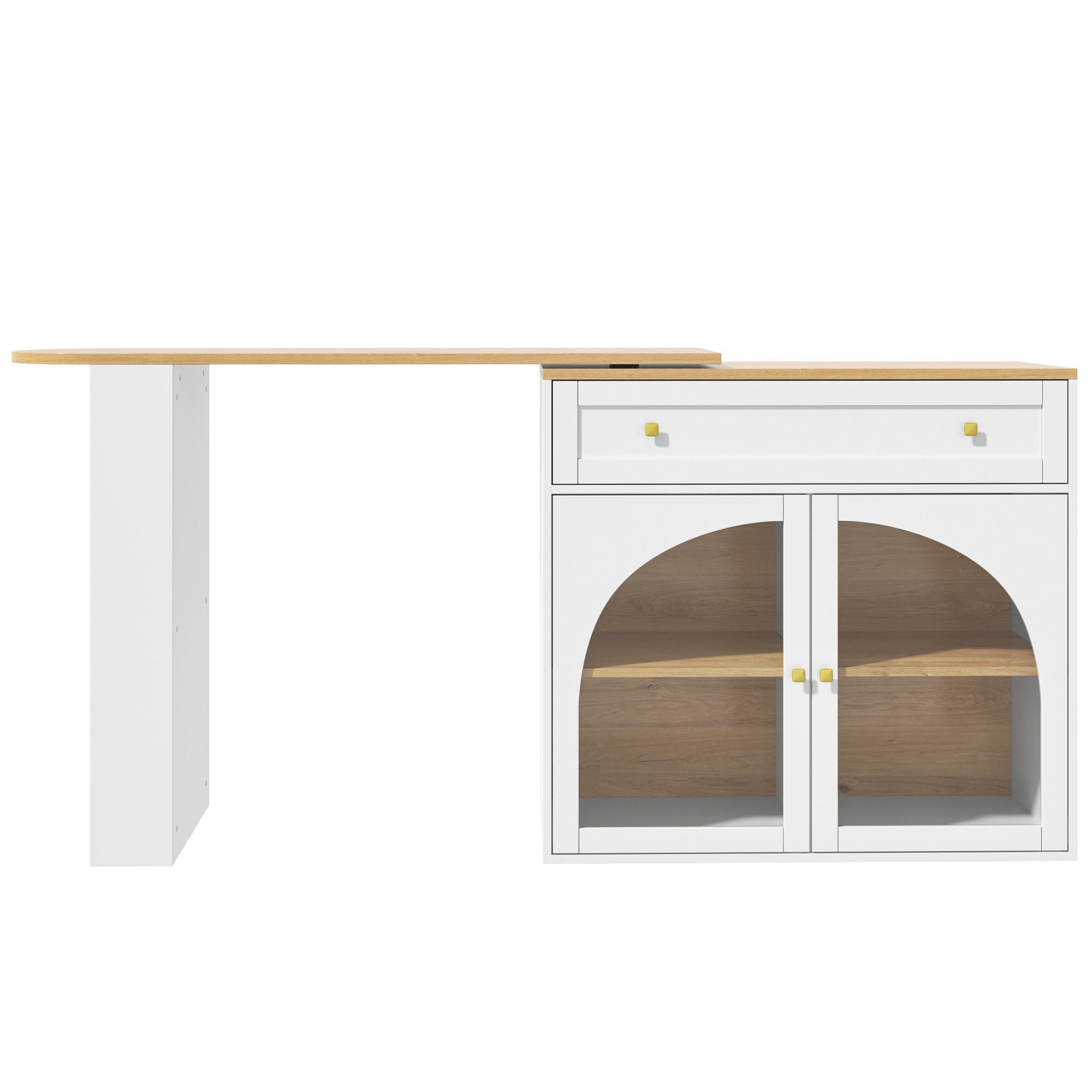 KÜCHENINSEL 138-204/39/104 cm Weiß mit 1 Schubladen, Regalen und Glas - Weiß, Holz (39/104/138cm) - Oxeza
