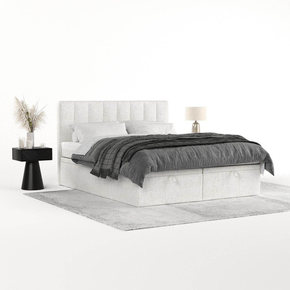 BOXBETT Lume 200/200 cm Creme im Neve Stoff - Creme/Schwarz, Holz/Holzwerkstoff (200/200cm) - AltaBeds