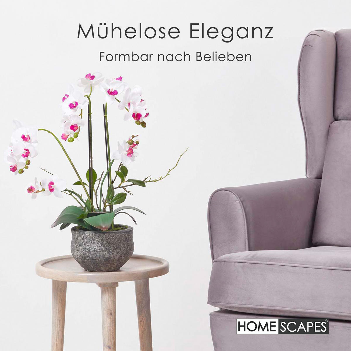 KUNSTBLUME Orchidee weiß-pink im Deko-Topf, 52 cm - Weiß, Kunststoff (52cm) - Homescapes