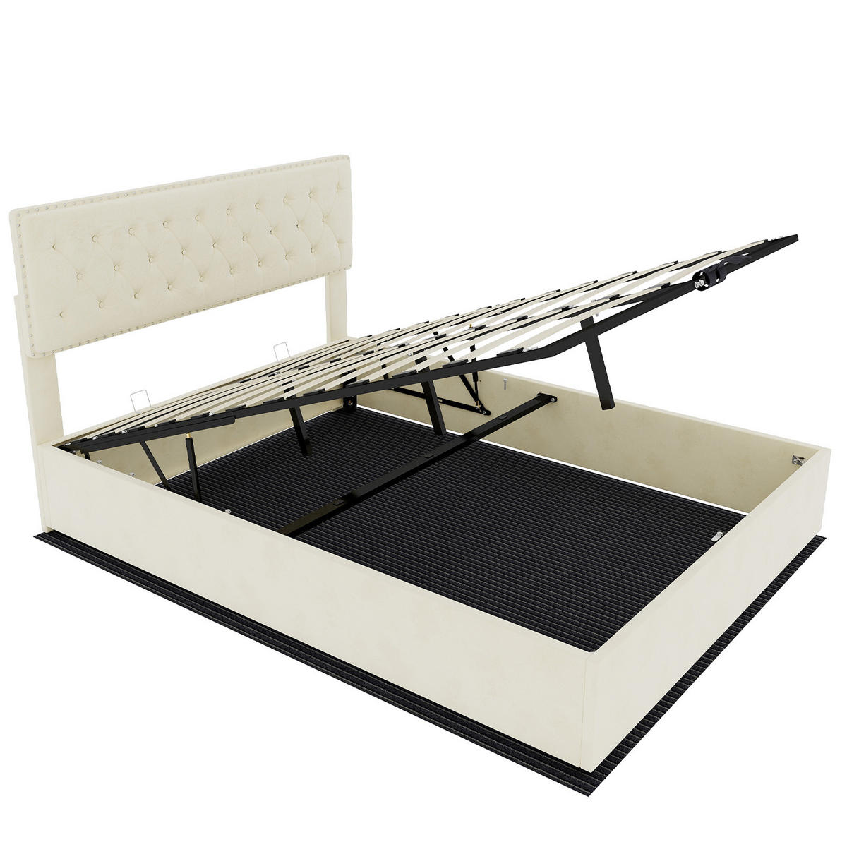 BETT mit Stauraum 160x200 cm Stoff Beige inkl. Matratze - Beige, Metall (160/200cm) - Meubliv
