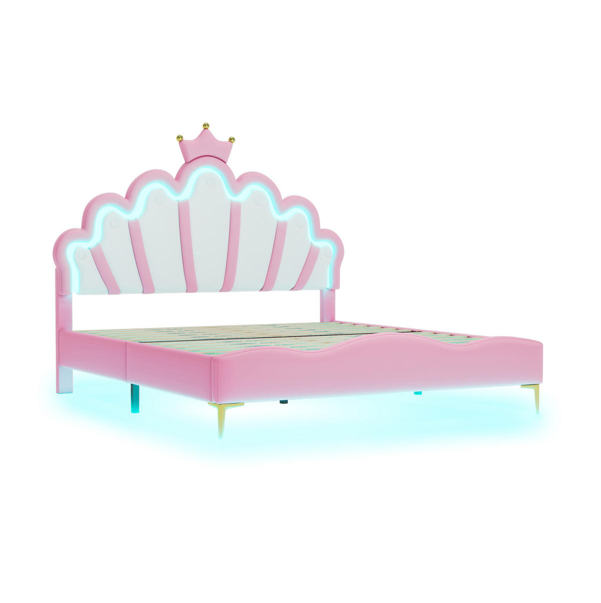POLSTERBETT 140/200 cm rosa aus PU-Kunstleder mit LED-Beleuchtung - Pink, Kunststoff (140/200cm) - OKMYHOME