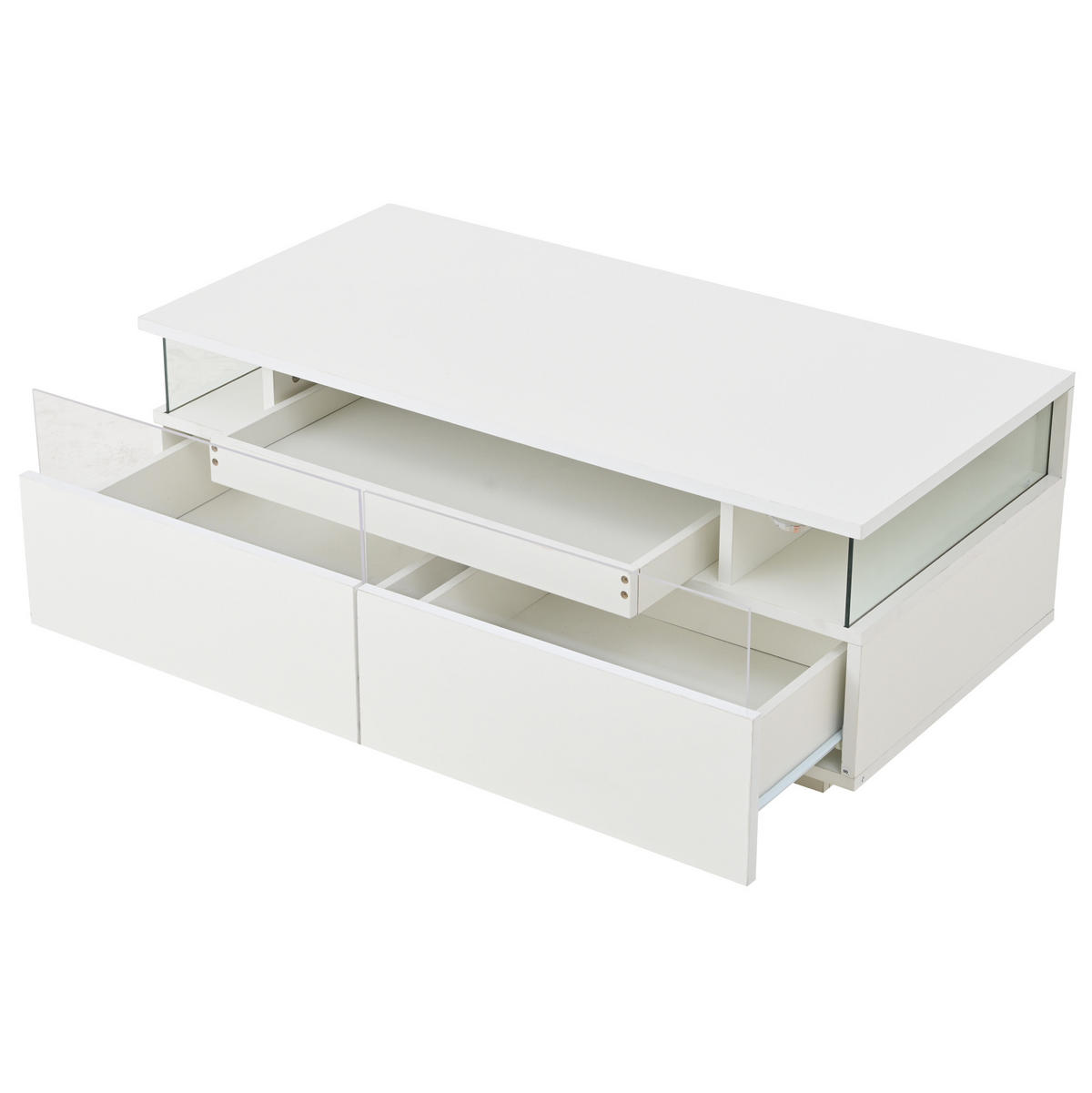 COUCHTISCH aus Spanplatte 90x45x35,5 cm Weiß mit LED, Tablett und 2 Schubladen - Weiß, Holzwerkstoff (90/45/35.5cm) - IVMEU