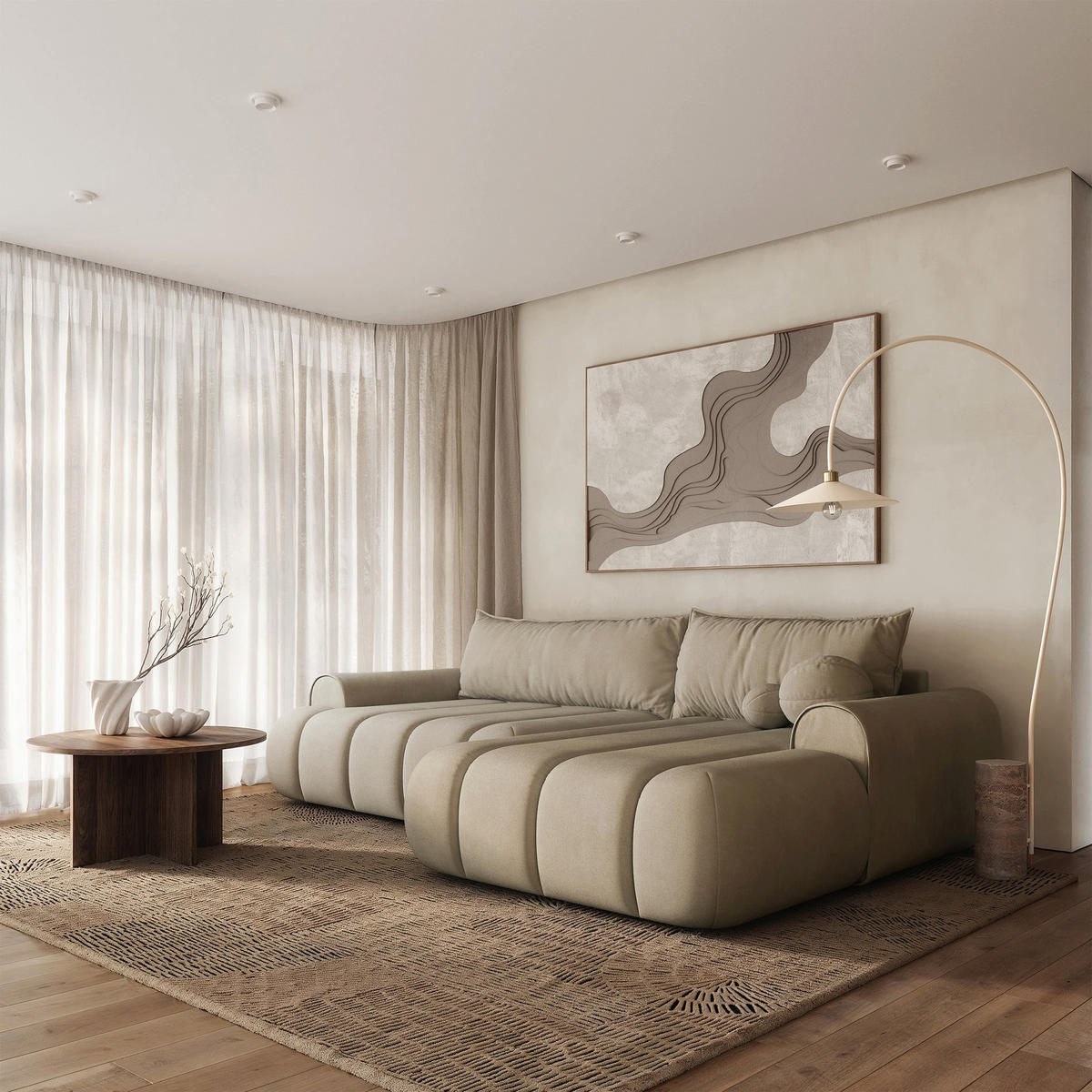 ECKSOFA Dandelino Beige mit Velours-Bezug, rechts - Beige/Schwarz, Kunststoff/Textil (172/271cm) - Selsey