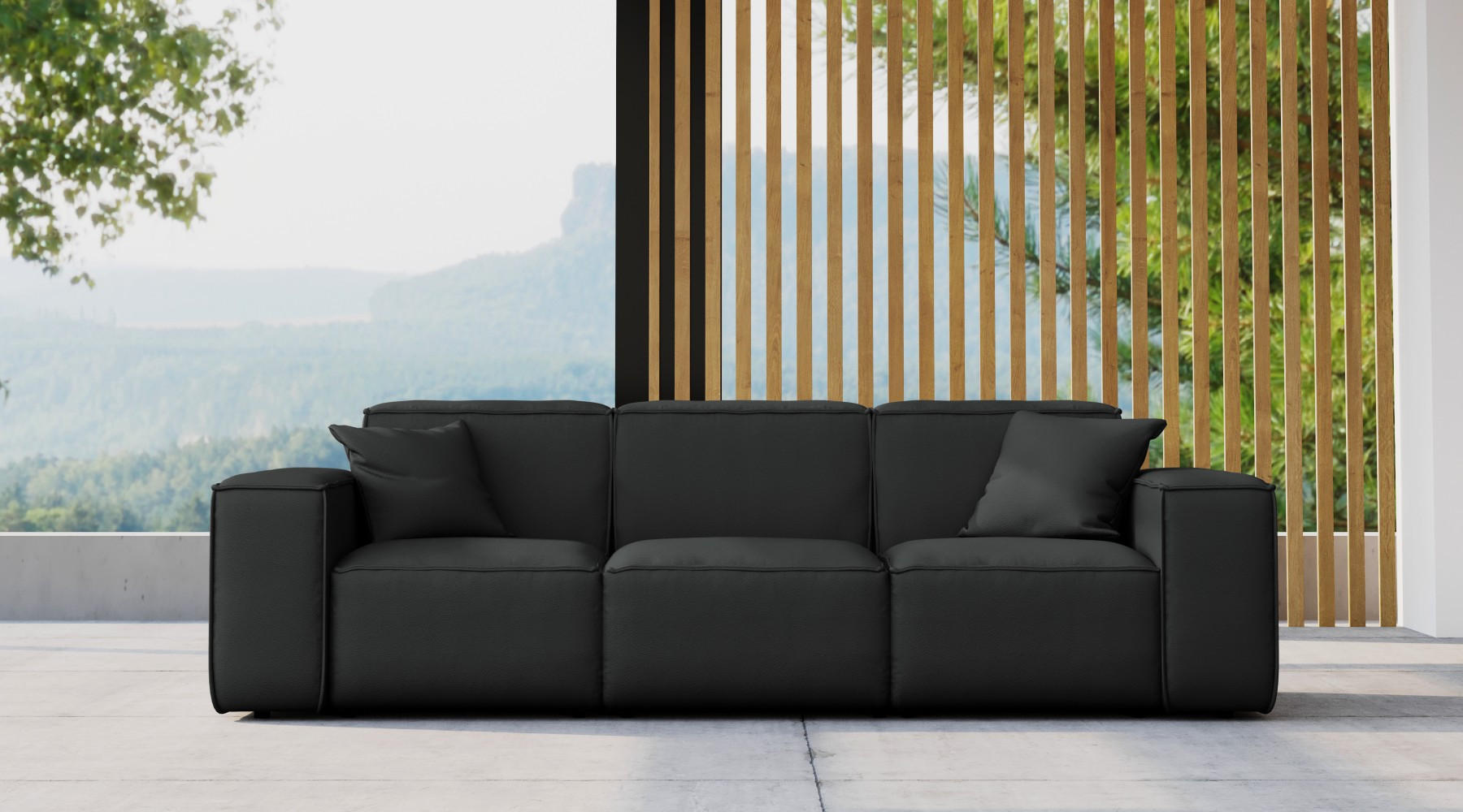 GARTENSOFA MALIBU 3 Sitzer Stoff Odyssey Schwarz - Schwarz, Holz (245/73/88cm) - Kaiser Möbel