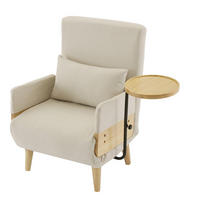 SCHLAFSESSEL Leinen Beige mit Schlaffunktion, Kissen und Holztablett - Beige/Naturfarben, Holz/Holzwerkstoff (66/88/74.5cm) - WISHDOR