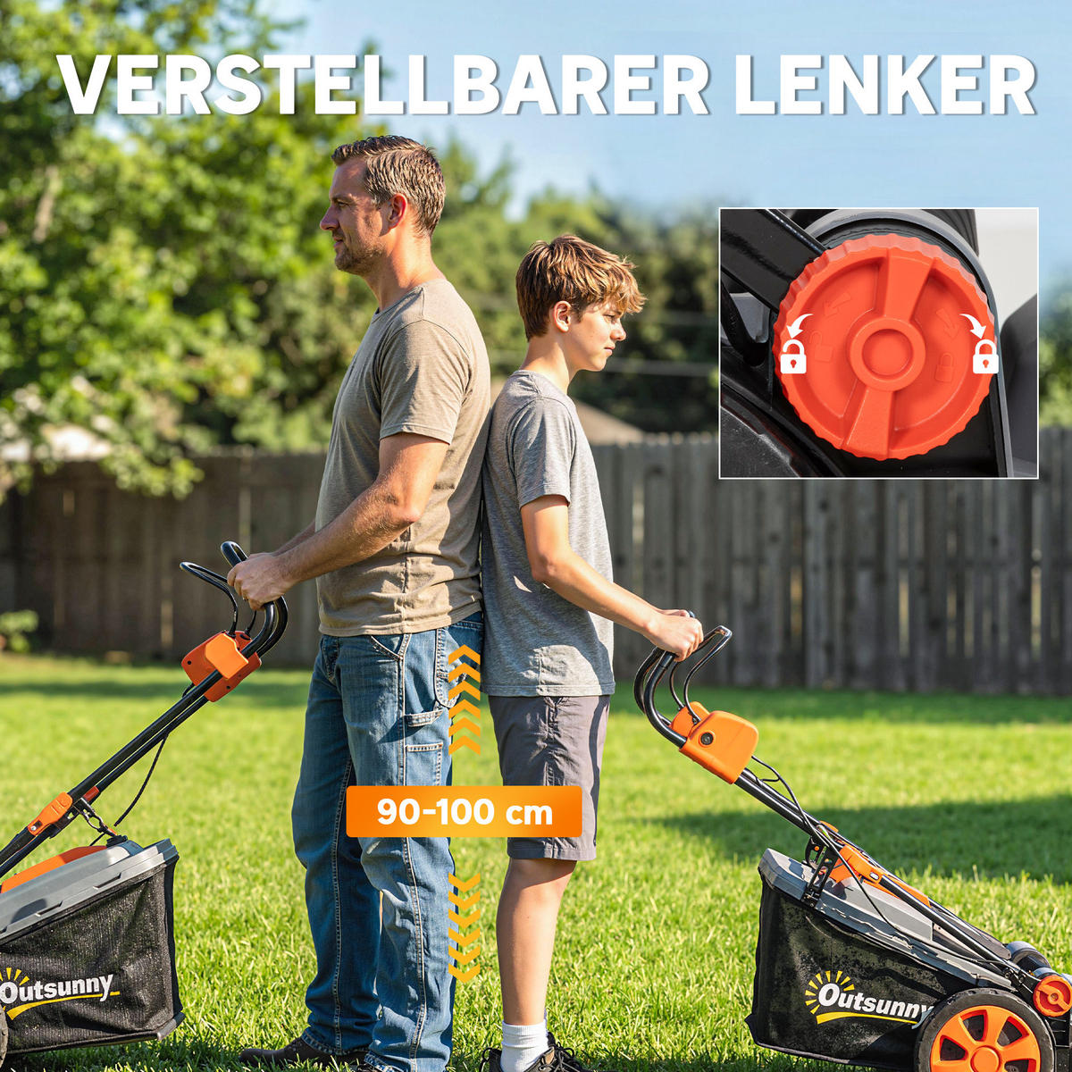 ELEKTRO-RASENMÄHER 35l Fangkorb Hellgrau, Orange - Hellgrau, Metall (40/96/113cm) - Outsunny
