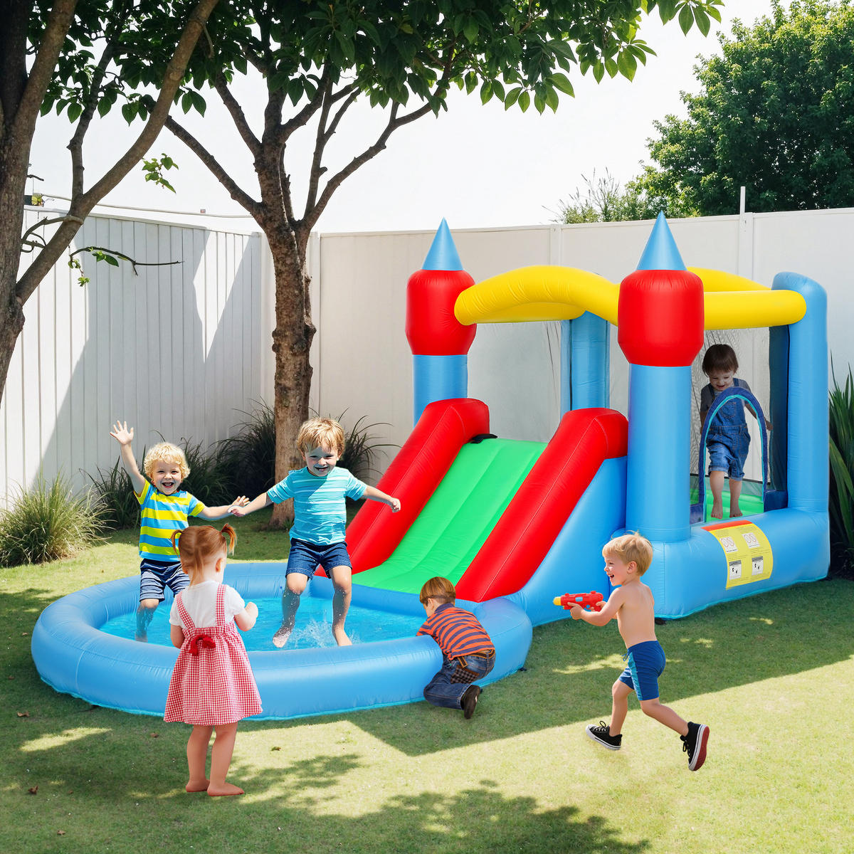 HÜPFBURG DE-18563 4-in-1 mit Rutsche, Basketballkorb & Bällebad - Multicolor, Kunststoff (415/205/190cm) - ComfortXL