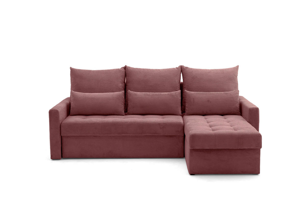 ECKSOFA PULA L Links mit Schlaffunktion 132x198 Cord Rosa - Pink/Schwarz, Holz/Kunststoff (214/145cm) - NACANAPA