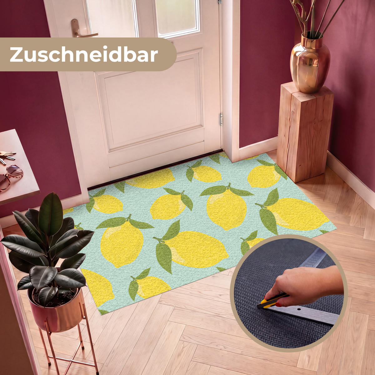 ROHOŽKA Citróny vzor - Žltá - Modrá - Vzor - Ovocie 150x90 cm - žltá, plast (150/90cm) - MuchoWow