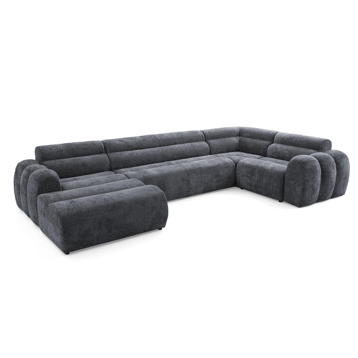 6-SITZER modulares Wohnlandschaft U XXL VEER SET 3 Rechts, 368 x 200 cm, Chenille Webstoff Dunkelgrau - Dunkelgrau/Schwarz, Holz/Kunststoff (200/75/368cm) - Muffo