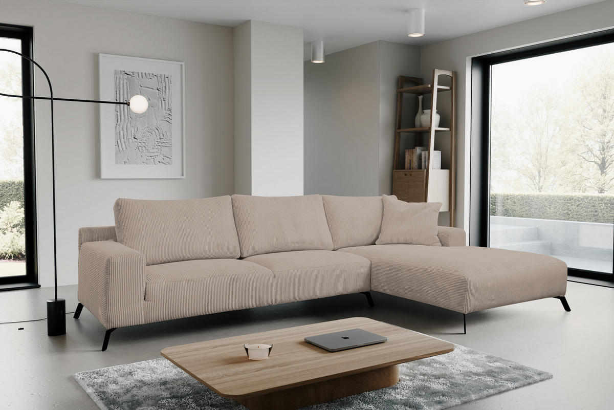 ECKSOFA Aspen in L-Form, Coach Farbe: Braun, Cordstoff, Ottomane Rechts - Braun, Textil (312/187cm) - VENASI MÖBEL