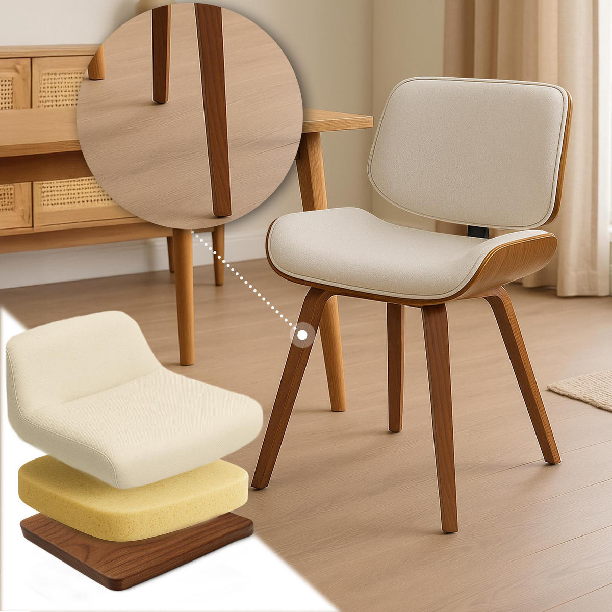 BESUCHERSTUHL Stoff Walnuss/Creme - Walnussfarben/Creme, Holz/Textil (55/80/41cm) - CLP