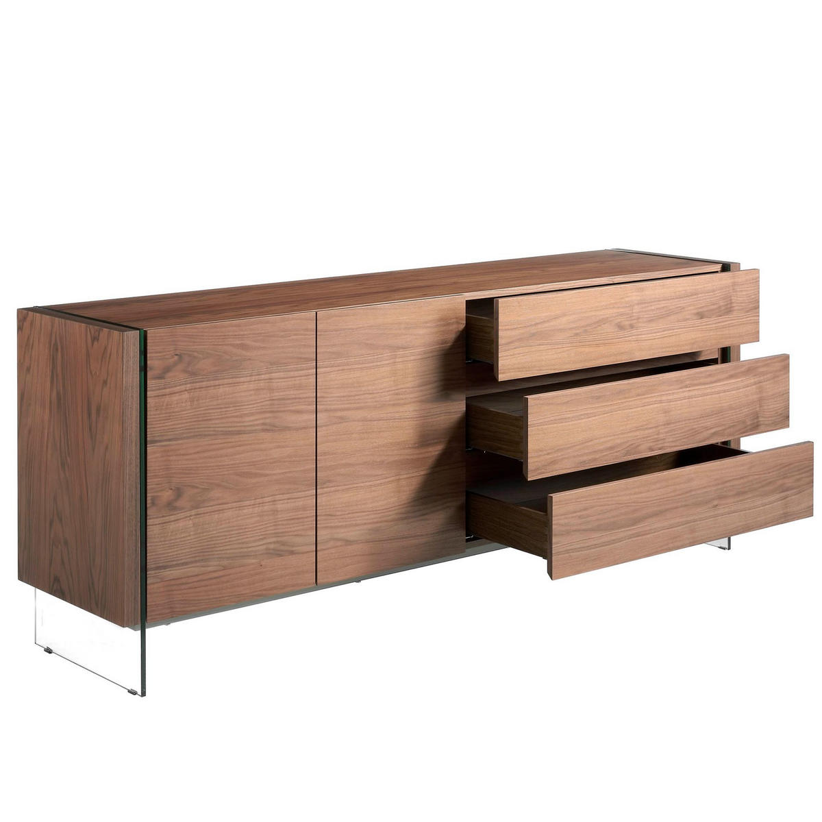 SIDEBOARD Sideboard aus Nussbaum und gehärtetem Glas 188/45/75 cm - Transparent/Walnussfarben, Glas/Holz (188/75/45cm) - ANGEL CERDA