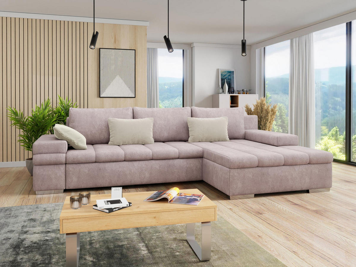 ECKSOFA Bangkok Premium, Seite: Rechts - Silberfarben/Rosa, Holz/Textil (310/175cm) - MIRJAN24