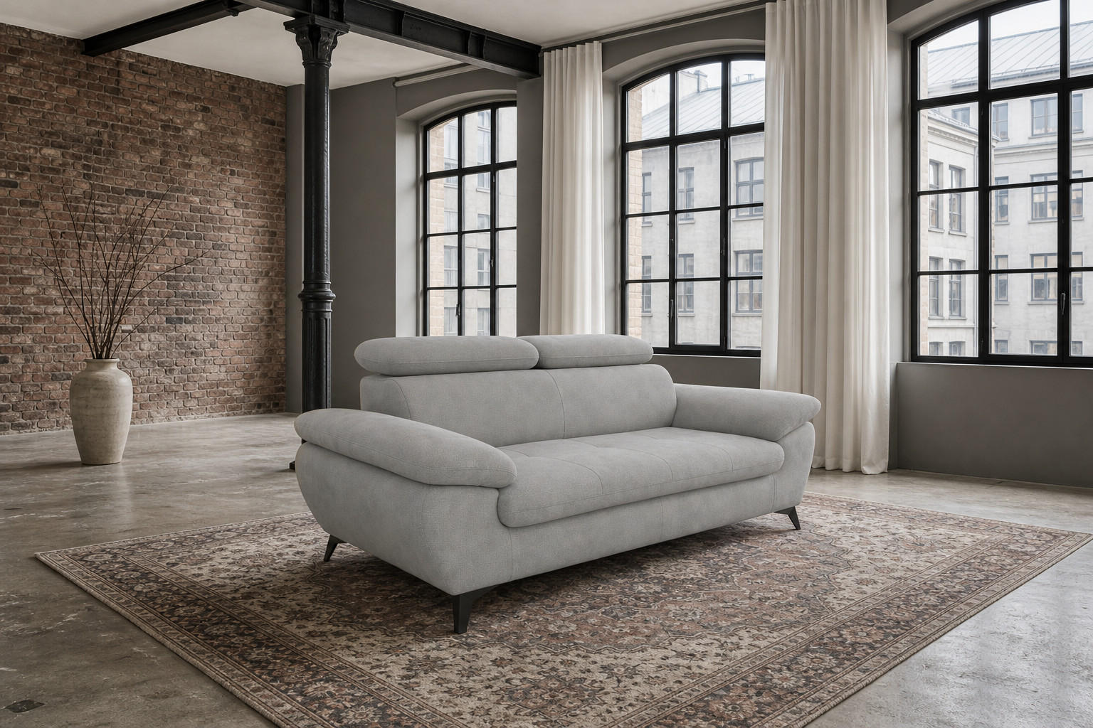2,5-SITZER Karlstad Chenille Grau verstell. Kopfstützen B 194 cm - Hellgrau, Kunststoff/Textil (194/84/100cm) - foamnova