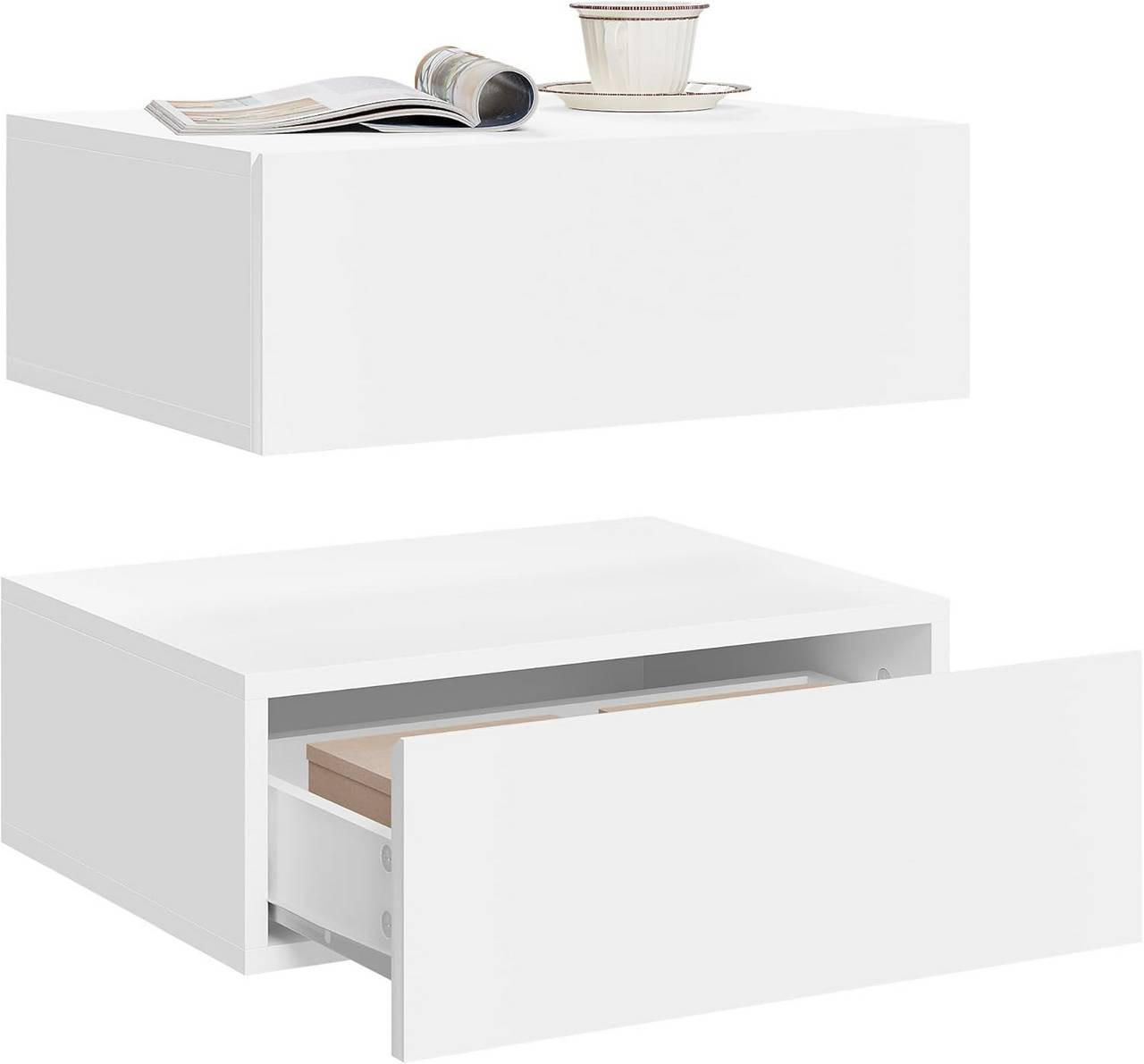 NACHTTISCH 2er Set hängend, mit Schublade, 40x30x14 cm, Weiß - Weiß, Holzwerkstoff (40/14/30cm) - Woltu