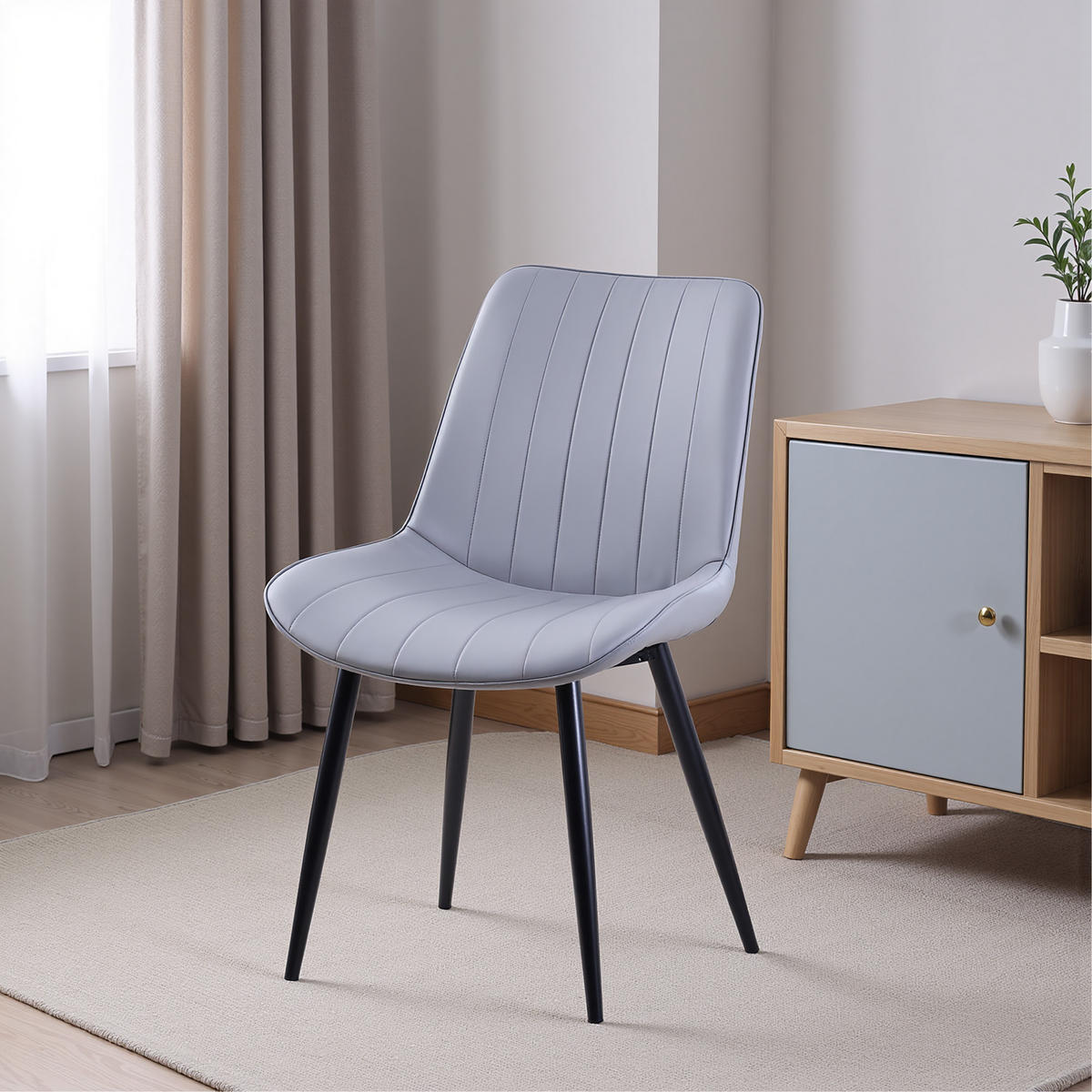 STUHL-SET 2 Stück aus Kunstleder in Modernem Stil-YZ1 - Dunkelgrau, Textil/Metall (53/88/62.5cm) - HOMAVO