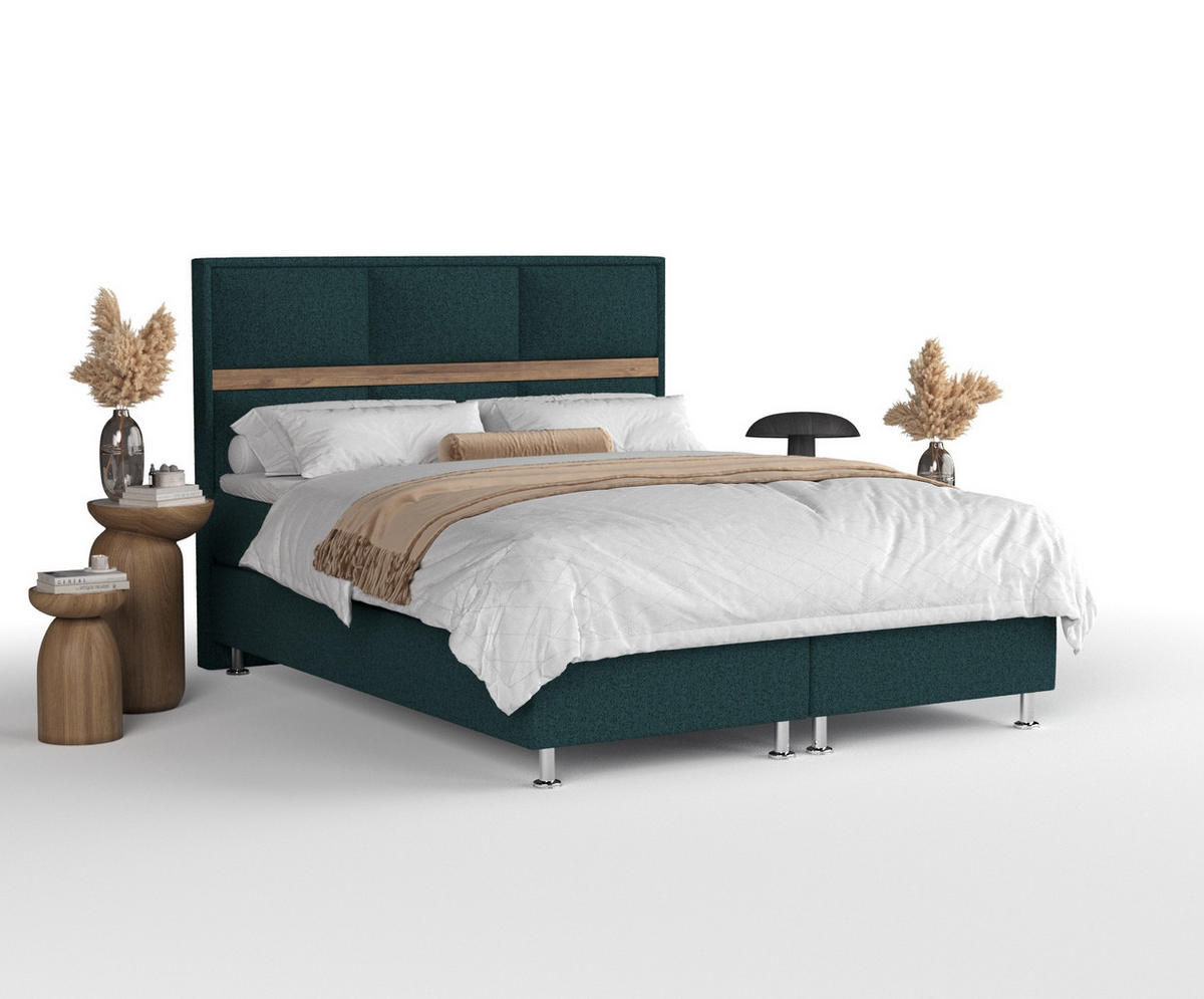 BOXSPRINGBETT Soto Grün 200/200 cm mit Latex-Topper - Silberfarben/Grün, Holz/Holzwerkstoff (200/200cm) - Maison de Reve