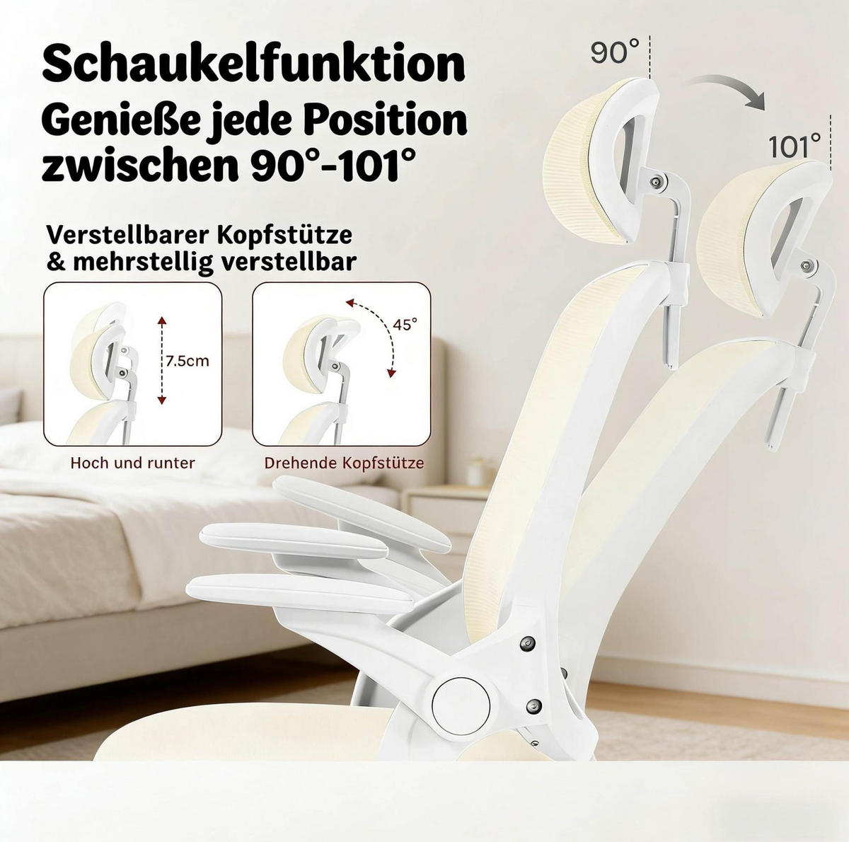 BÜROSTUHL ergonomisch höhenverstellbar Beige - Beige, Metall (47/117.5/63.5cm) - Meubliv