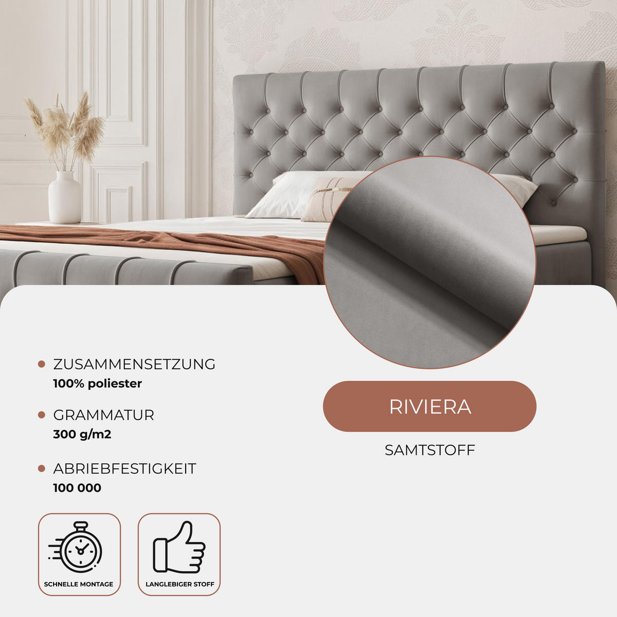BOXBETT JOLIE 120x200 cm mit Matratze, Hellgrau - Hellgrau, Textil (120/200cm) - Idohome