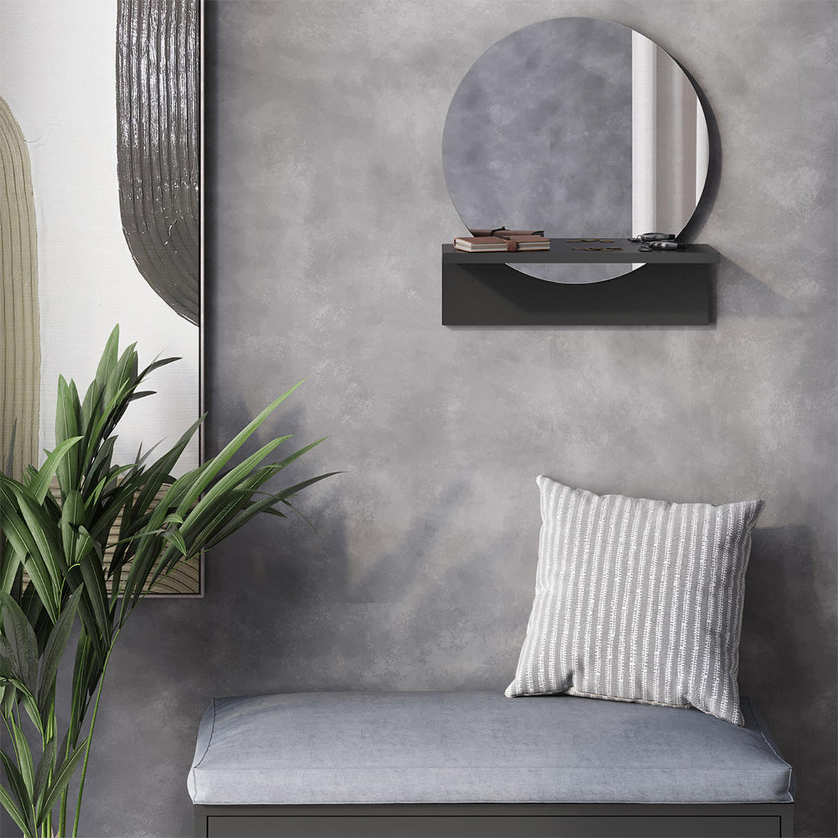 BADEZIMMERSPIEGEL Elyra Schwarz 40 x 47.5 cm mit Ablage - Schwarz, Holzwerkstoff (40/47.5/15cm) - Vicco