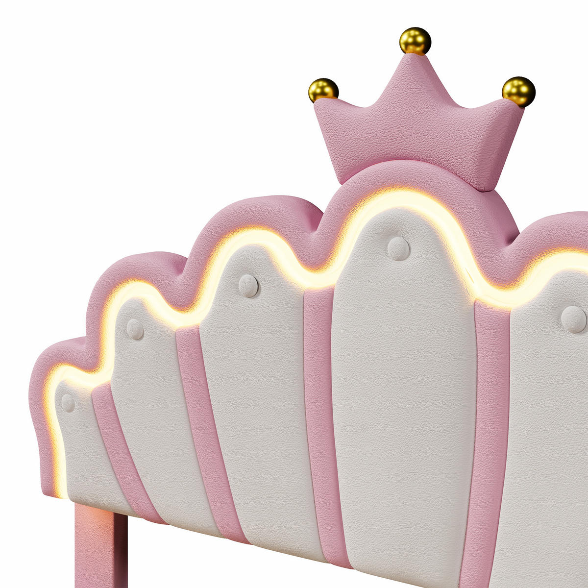 POLSTERBETT 140x200cm Rosa PU Fernbedienung Kronenform 2 Schubladen - Pink, Holz (140/200cm) - FLIEKS
