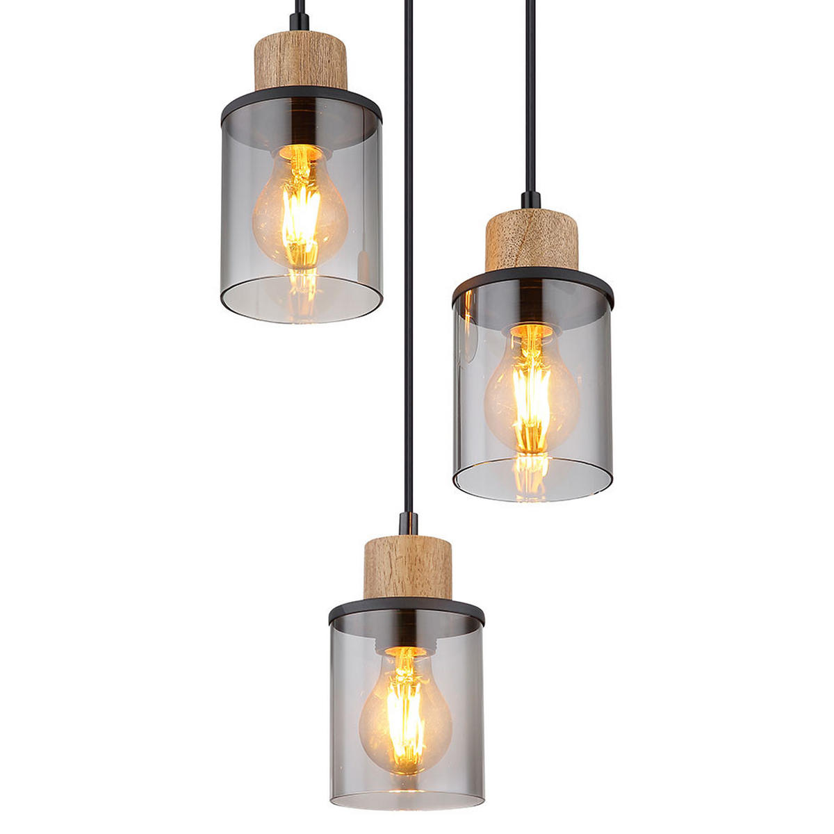 LED HÄNGELEUCHTE Metall Schwarz-matt Glas Rauchfarbe - Schwarz, Holz (27/27/120cm) - Globo Lighting