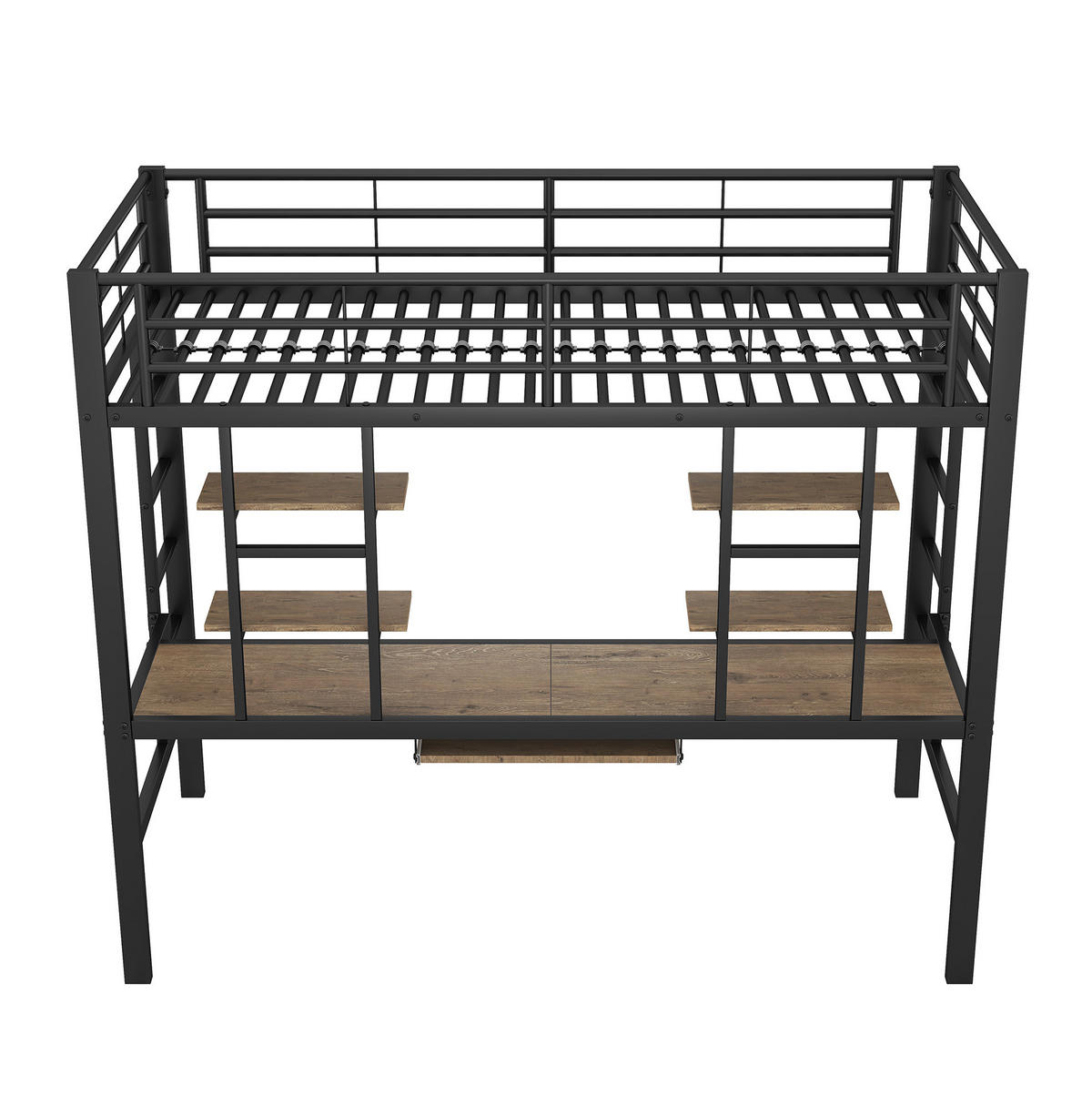 HOCHBETT 90/200 cm mit Schreibtisch, 2 Regalen und Tastaturablage aus Metall, Schwarz - Schwarz, Metall (90/200cm) - Redom