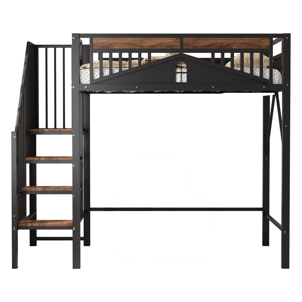 HOCHBETT 90/200 cm in Schwarz mit Stauraum und Fensterdesign - Schwarz, Holz/Metall (90/200cm) - STILVORA