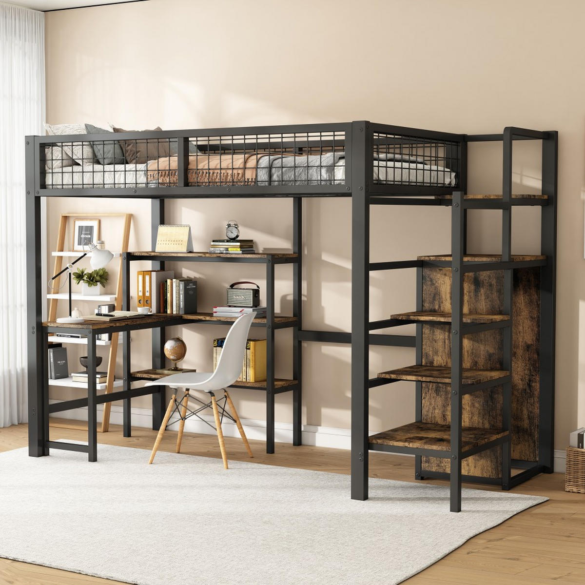 HOCHBETT 90x200cm mit Einbauschrank in schwarz - Schwarz, Metall (90/200cm) - KOMHTOM