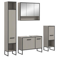 BADMÖBEL-SET 4-teilig Scana in schwarz, sand 170 cm, Kombination mit Soft-Close - Sandfarben/Schwarz, Glas/Holzwerkstoff (170/192/36cm) - Inn.Furn