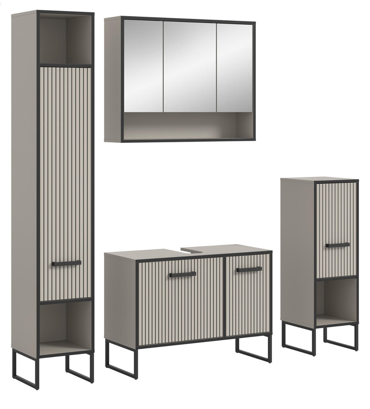 BADMÖBEL-SET 4-teilig Scana in schwarz, sand 170 cm, Kombination mit Soft-Close - Sandfarben/Schwarz, Glas/Holzwerkstoff (170/192/36cm) - Inn.Furn